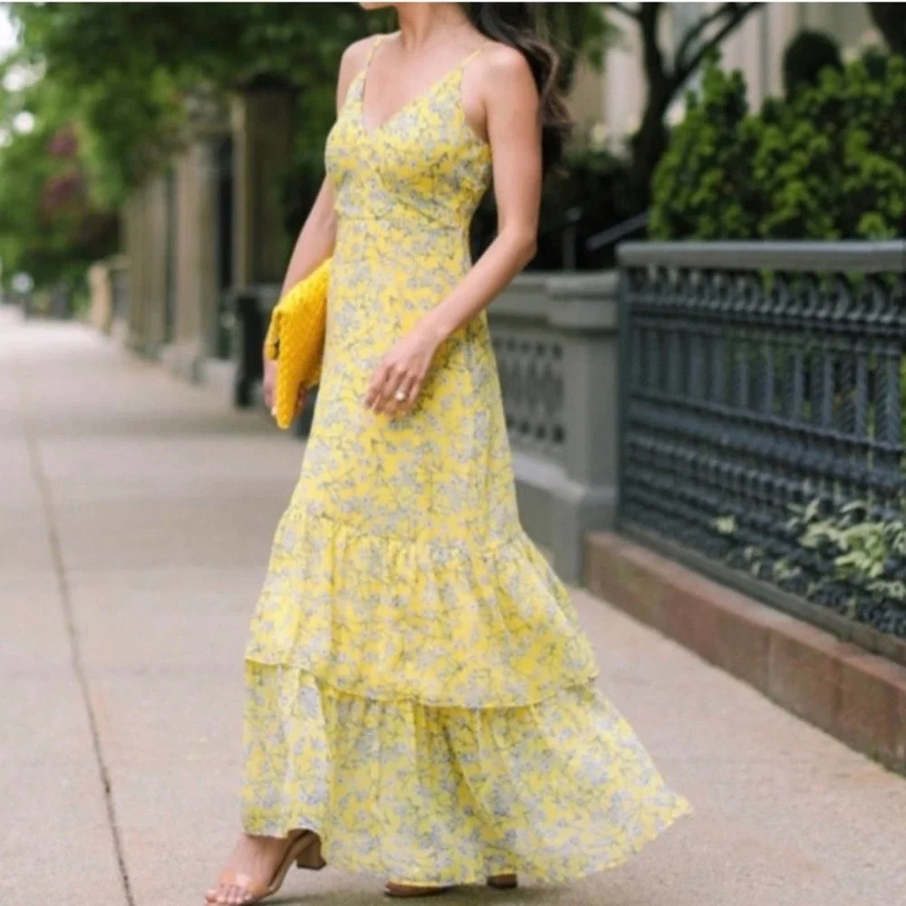 Banana Republic Yellow Floral Maxi Dress - Size 8 - Picture 1 of 10
